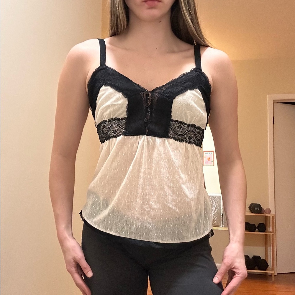 Moda International Cream and Black Lace Cami